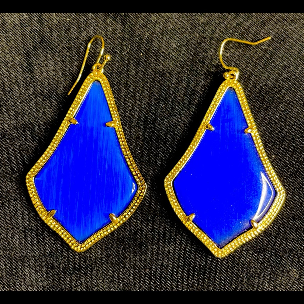 Kendra Scott discontinued Alexandra earrings cobalt blue and gold